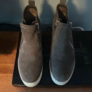 High top gray faux suede sneakers